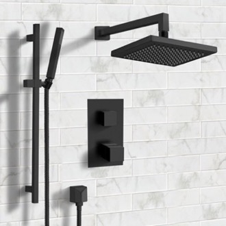 Shower Faucet Matte Black Thermostatic Shower System with Handheld, Rain Shower Head, Shower Faucet Set Remer SFR43
